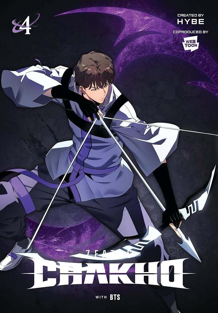 Cover of the manga '7Fates: Chakho (Paperback) Vol. 04' featuring a character in a fighting stance with a bow and arrow, against a purple-themed backdrop.