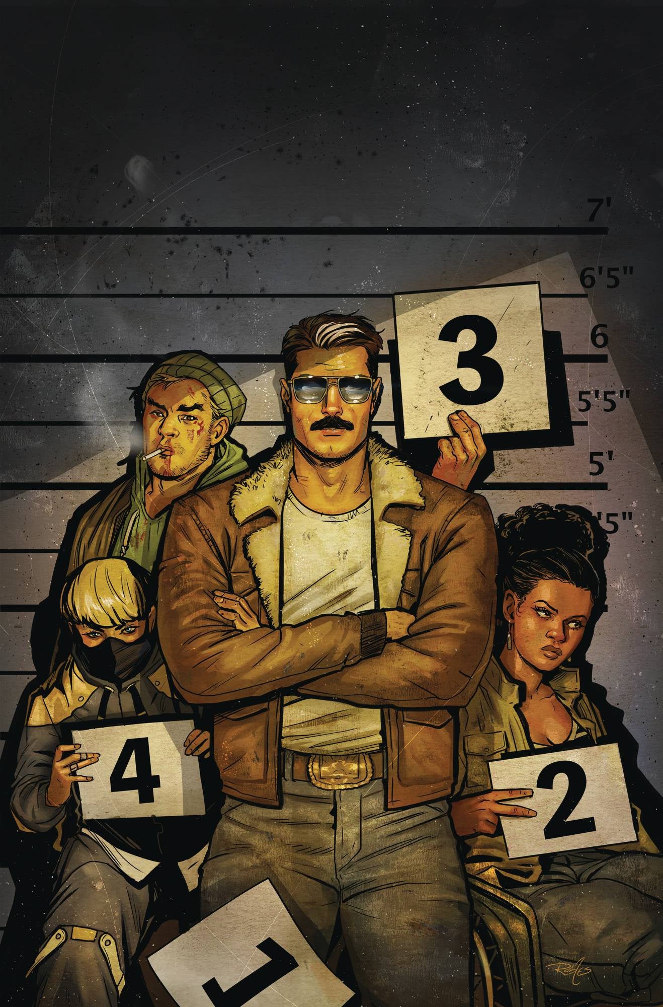 Illustration of a group of people with numbers on signs against a dark background