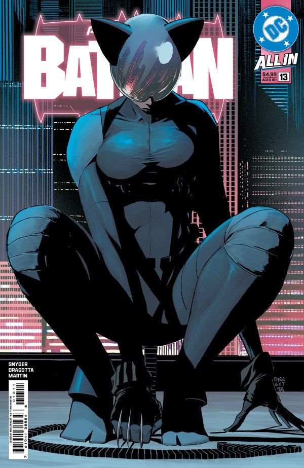Comic book cover featuring a character in a dark costume with a cityscape background