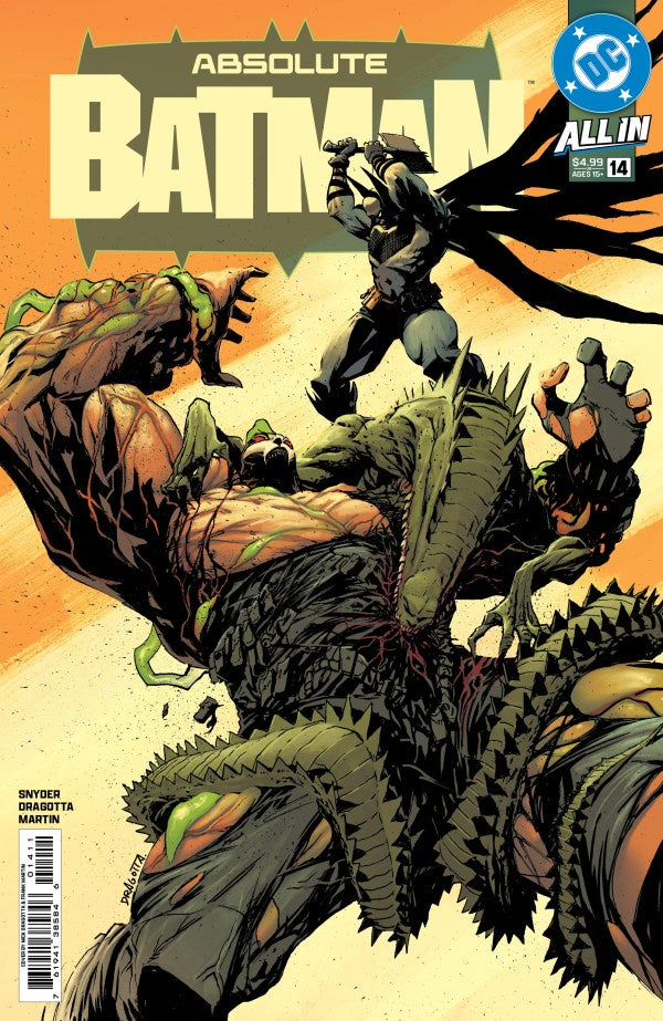 Comic book cover featuring Batman and a creature with DC logo