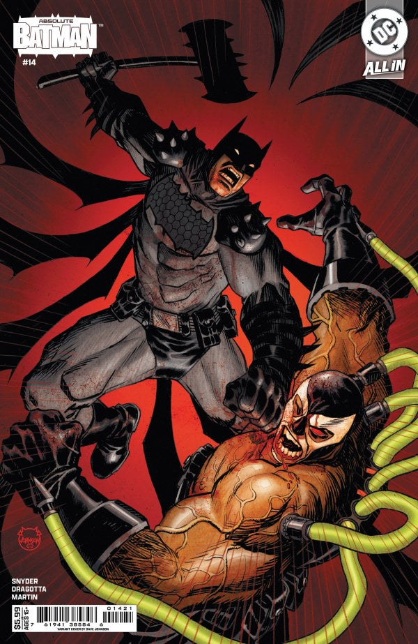 Comic book cover featuring Batman in action against an enemy with a red background