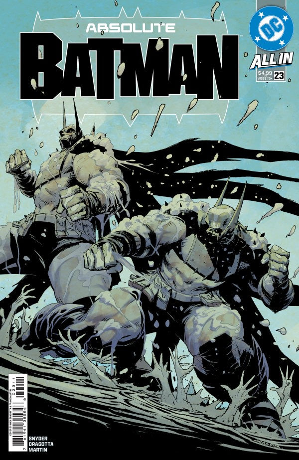Batman comic book cover featuring Batman and the Joker in a dynamic battle scene, with the title 'Absolute Batman' at the top and DC All-In branding in the upper right.