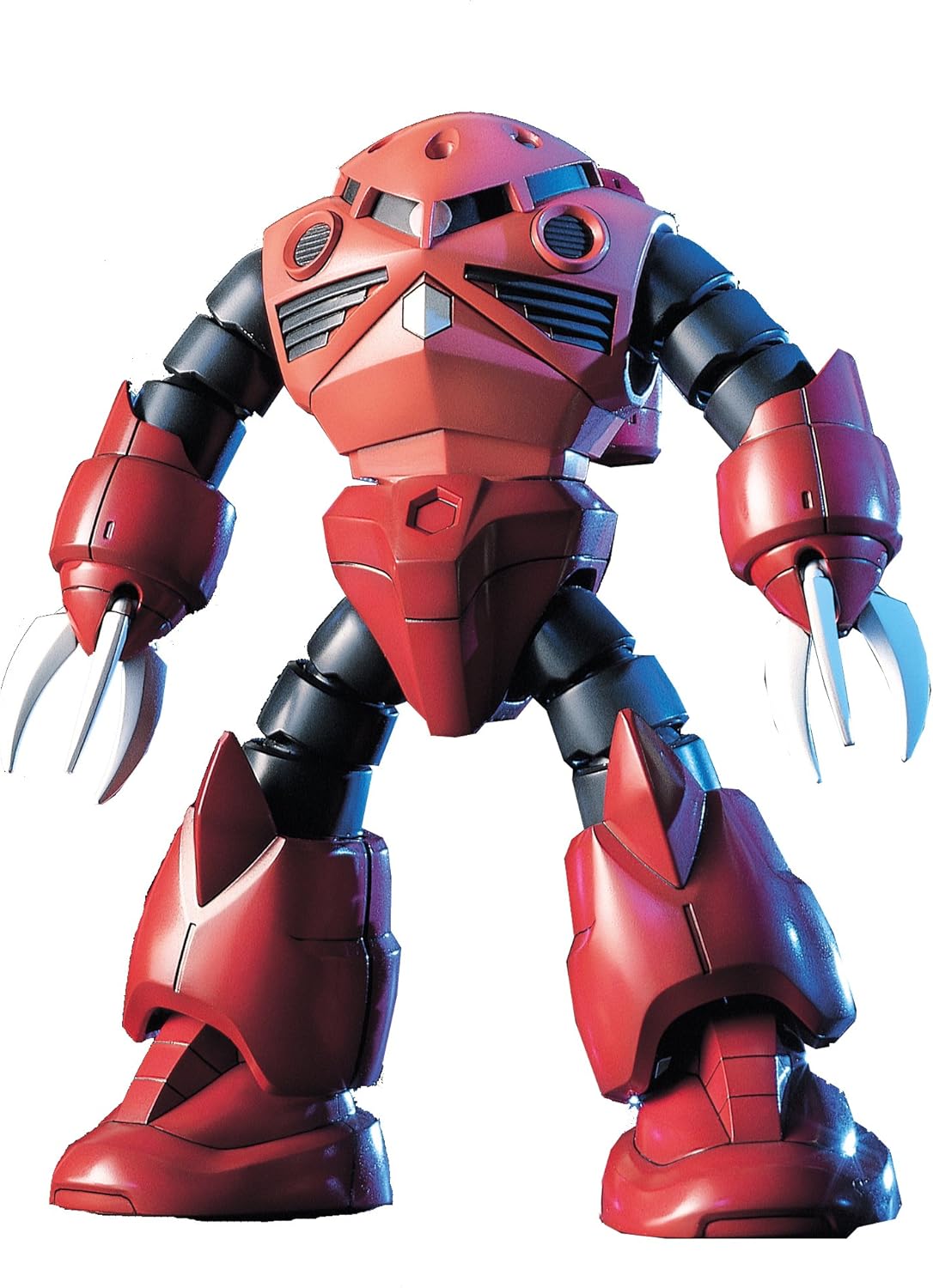 Red and black robot toy figure on a white background