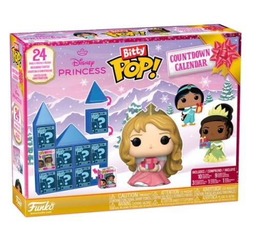 Funko Disney Princess Bitty Pop! Countdown Calendar packaging with characters and countdown elements.