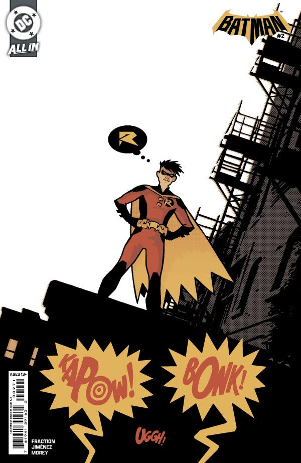 Comic book cover featuring a superhero in a red and yellow costume with 'Batman' branding.