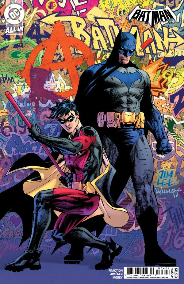 Comic book cover featuring Batman and Robin with colorful background