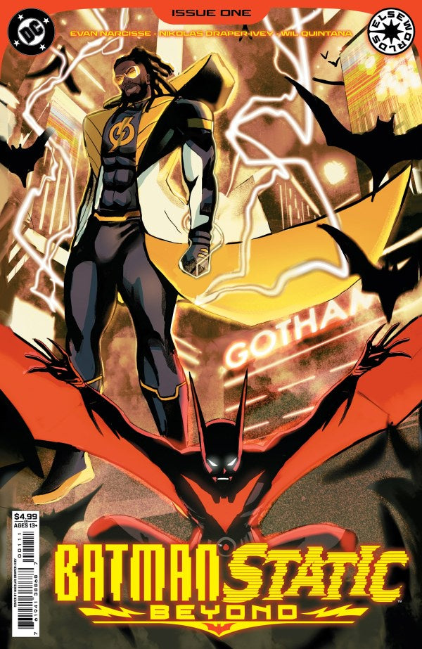 Comic book cover of 'Batman: Static Beyond' with a superhero character on a motorcycle.