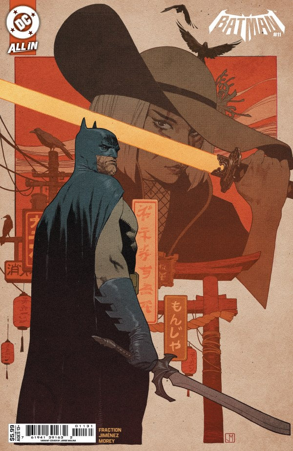 Comic book cover featuring a masked figure with a sword and a large hat, with 'DC' and 'All in' branding.