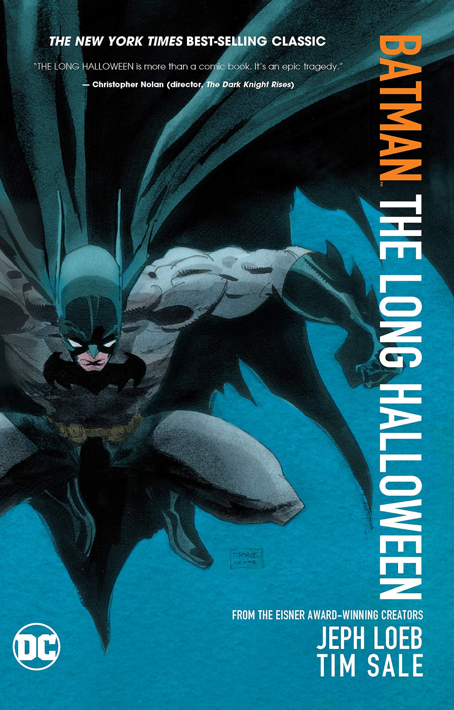 Cover of 'Batman: The Long Halloween' trade paperback featuring an illustration of the Batman character in a dynamic pose with a dark color scheme.