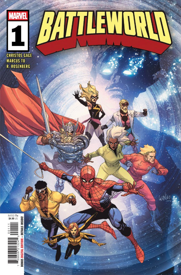 Comic book cover featuring superhero characters with 'Marvel' logo and 'Battleworld' title.