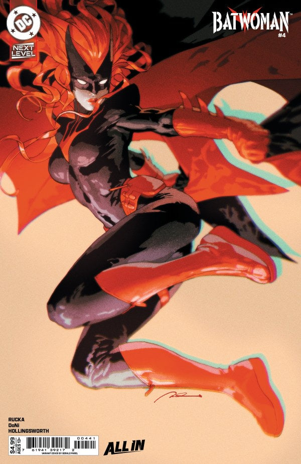 Comic book cover featuring Batwoman in a dynamic pose with red and black costume.