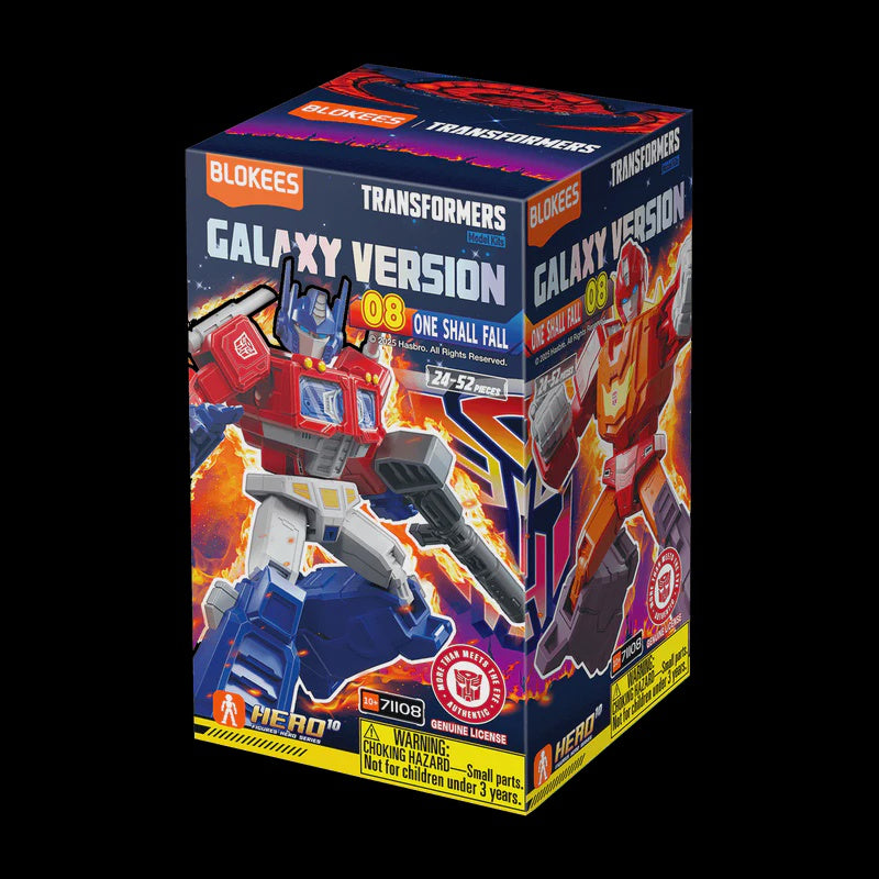 Transformers toy packaging with colorful design on a black background