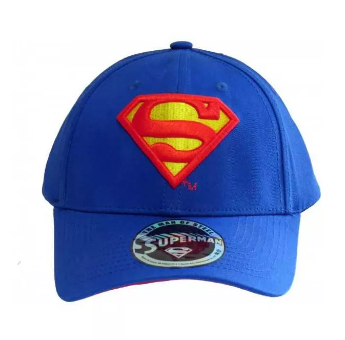 Blue cap with Superman logo on a white background