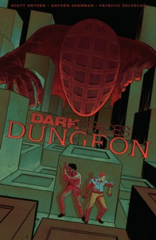 Comic book cover of 'Dark Dungeons' with a red creature and two characters in a room.