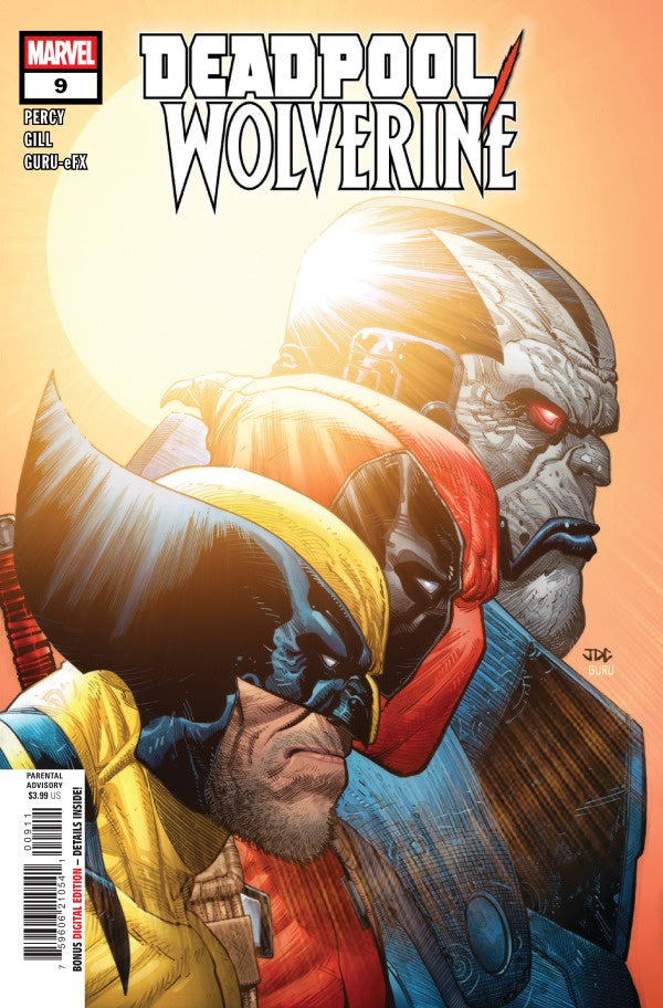 Comic book cover featuring Deadpool and Wolverine with Marvel logo.