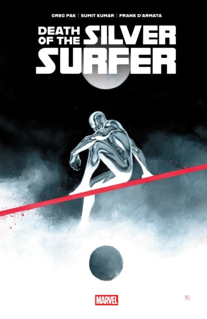 Comic book cover of 'Death of the Silver Surfer' with a silver figure and red line on a dark background.