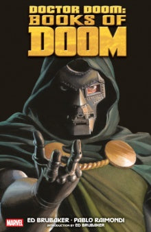 Cover of 'Doctor Doom: Books of Doom' featuring a illustration of the character Doctor Doom in his iconic mask and hooded robe attire, extending one hand forward.