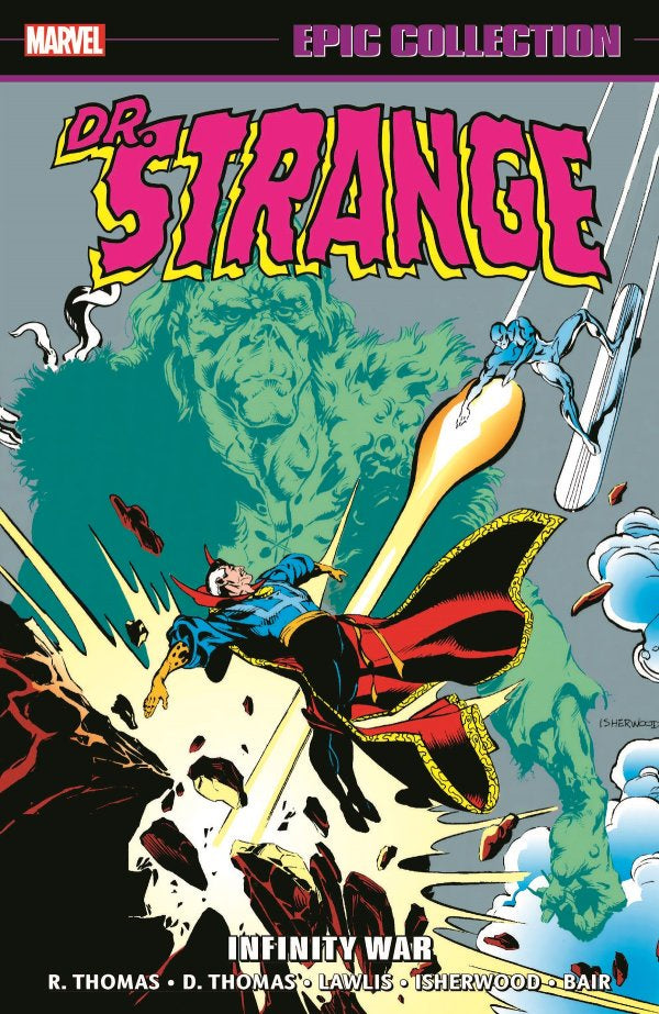 Comic book cover featuring Dr. Strange in action with colorful text and superhero attire.