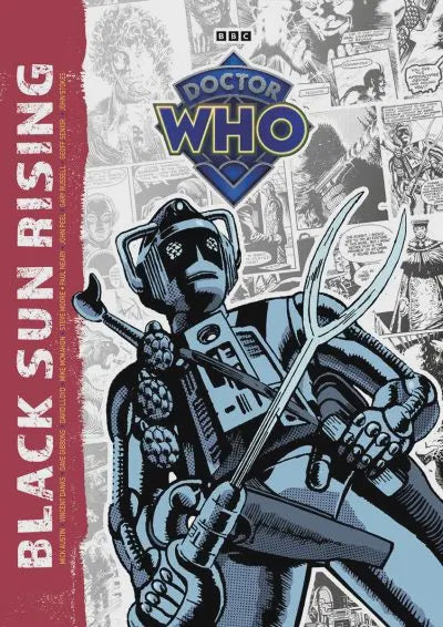 Cover of the Doctor Who Black Sun Rising comic book featuring a graphic of the Doctor with a background of comic book panels.