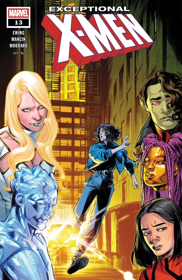 Comic book cover of 'Exceptional X-Men' featuring six characters in a cityscape.