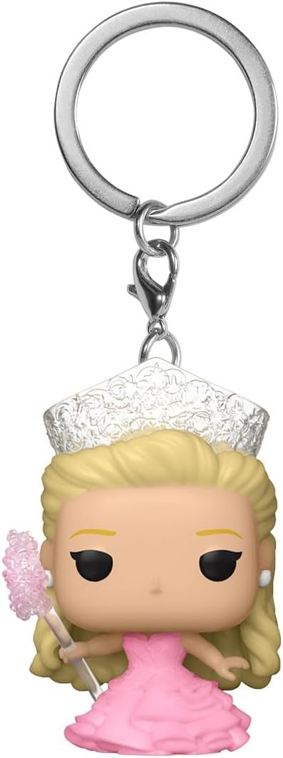 Funko Pop! keychain of a character in a pink dress and tiara on a white background