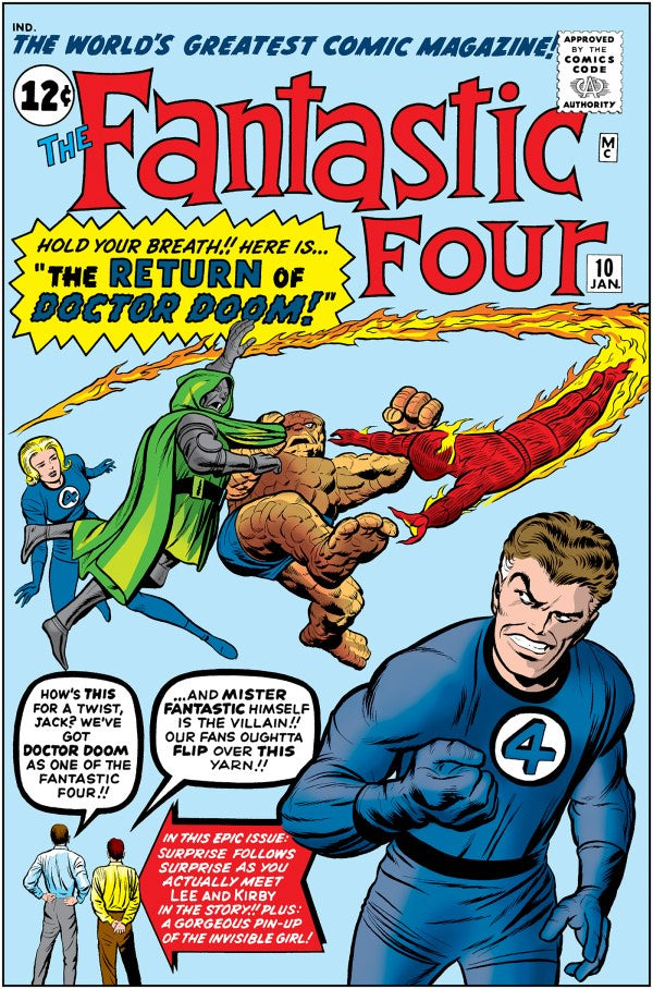 Vintage comic book cover featuring 'The Fantastic Four' with superhero characters and text.