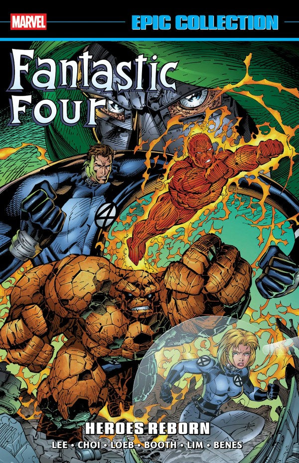 Comic book cover featuring the Fantastic Four with a superhero theme.
