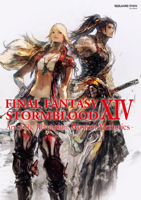 Cover of 'Final Fantasy XIV: Stormblood' with two characters in fantasy armor on a white background.