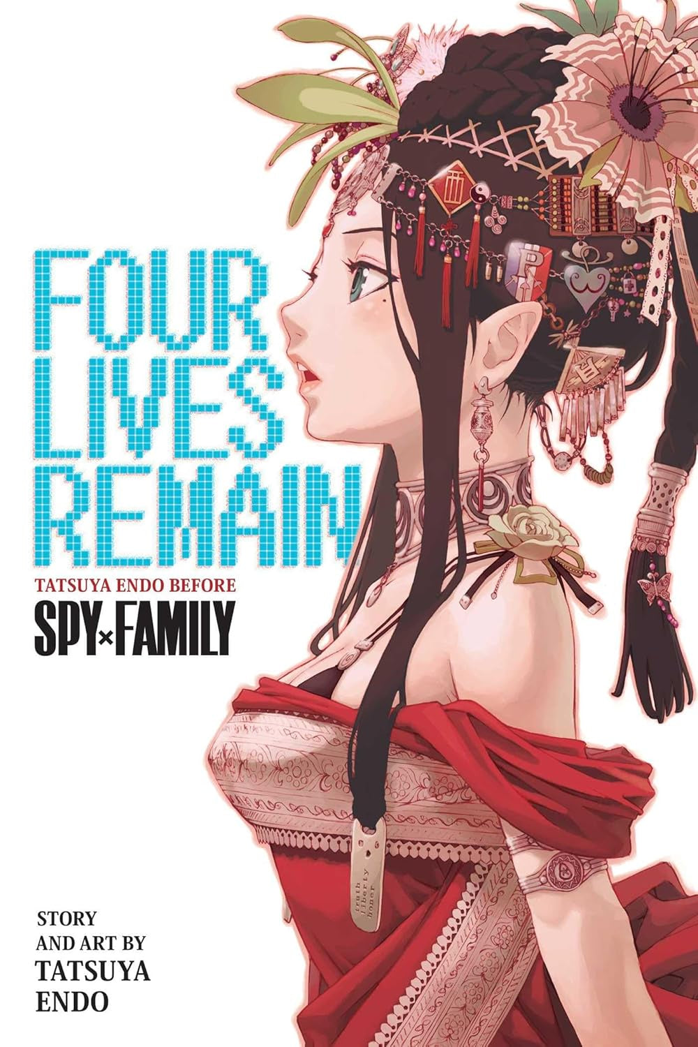 Book cover of 'Four Lives Remain' featuring an illustrated character with elaborate headgear and tattoos.