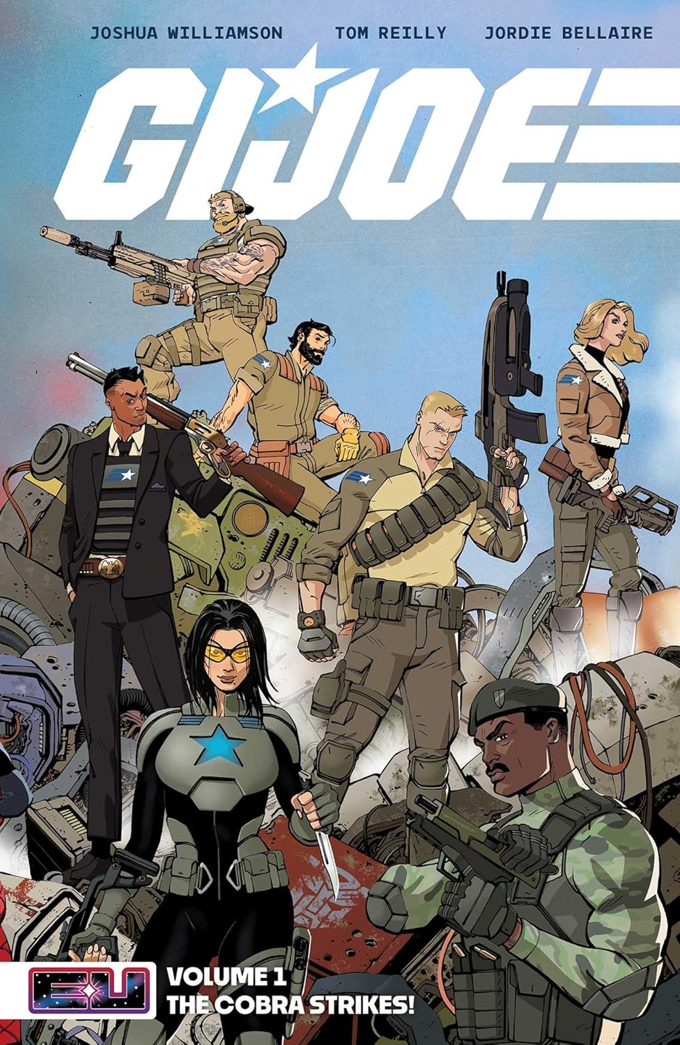 Comic book cover featuring G.I. Joe characters with a blue and gray background