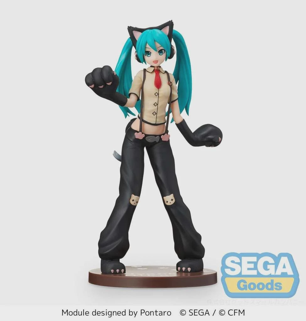 Anime character figurine with teal hair and black paws on a white background, featuring Sega Goods logo.