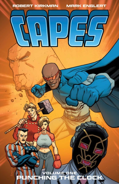 Comic book cover of 'Capes' with characters and superhero design on an orange background