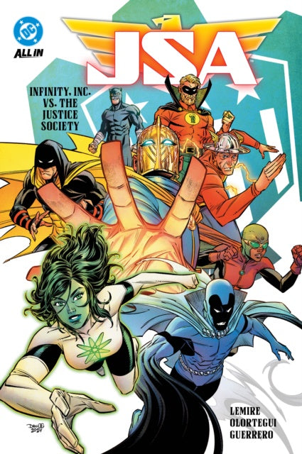 Comic book cover featuring superhero characters with 'JSA' title