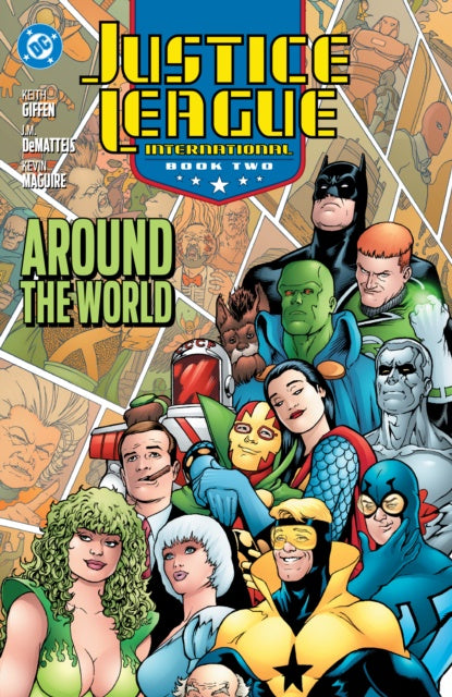 Comic book cover of 'Justice League International' featuring characters from DC Comics.