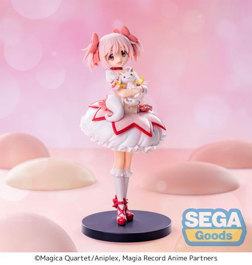 Anime character figurine holding a cat plushie on a pink background with Sega Goods logo.
