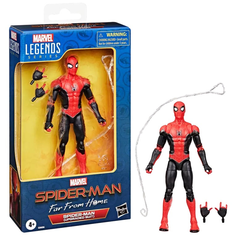 Spider-Man action figure in the Marvel Legends Series, 15cm in size, with movie-accurate design and accessories, displayed in and out of packaging.