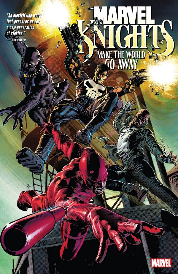 Comic book cover featuring Marvel characters with a dynamic pose on a cityscape background.