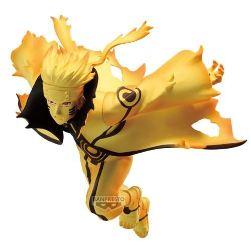 Action figure in yellow and black costume with 'BANPRESTO' branding on a white background