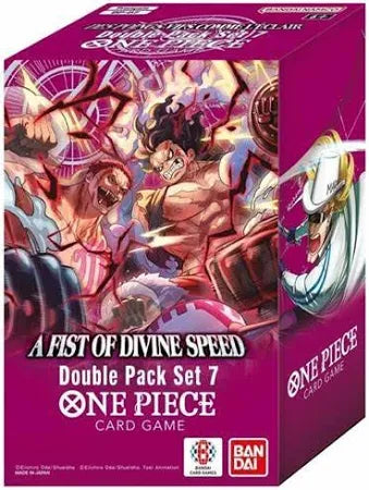 One Piece card game double pack set 7 box with characters on a purple background