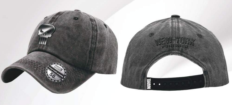 Gray baseball cap with punisher emblem and 'New York' text on a white background
