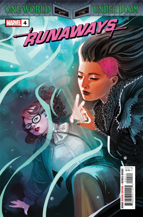 Comic book cover of Runaways with two characters interacting.