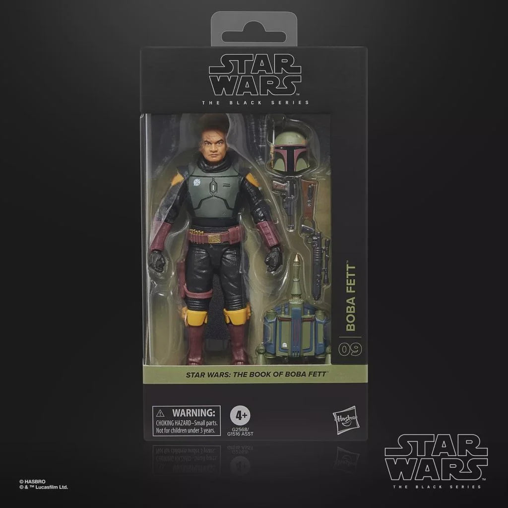 Star Wars action figure packaging with character and helmet on a black background