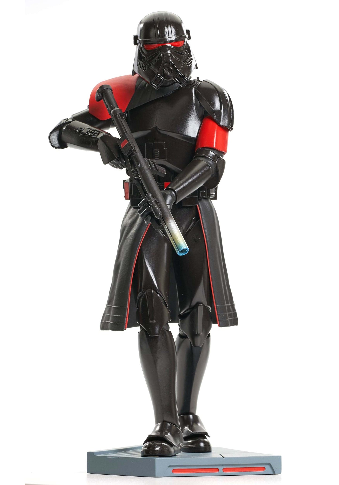 STAR WARS PREMIER COLLECTION DISNEY+ OBI-WAN PURGE TROOPER Star Wars figure in black and red costume with weapon on a white background