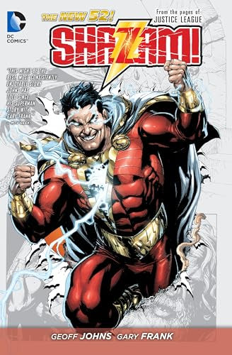 Comic book cover featuring Shazam in a dynamic pose with superhero costume and lightning effects.