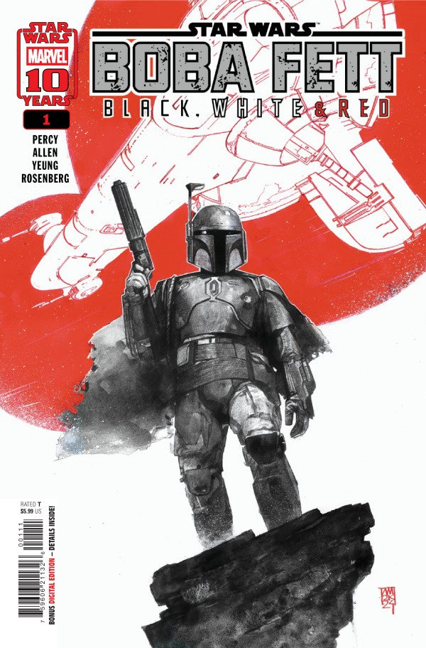 Comic book cover featuring Boba Fett with a red background and Marvel branding.