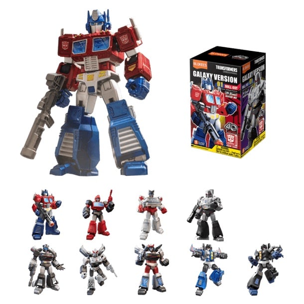 TRANSFORMERS - Galaxy Version 01 - Model Kit Blokees
Transformers toy set with multiple figures and packaging on a white background