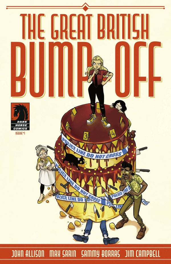 Comic book cover titled 'The Great British Bump Off' with illustrated characters around a cake.