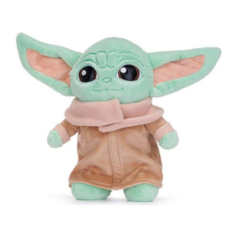 Plush toy resembling grogu on a white background