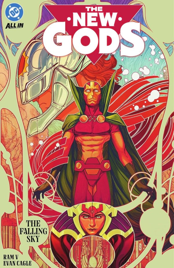 Comic book cover of 'The New Gods' with a stylized character and colorful design.