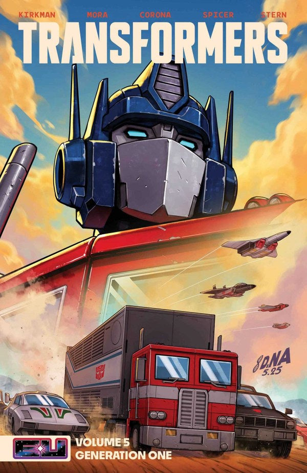 Transformers comic book cover with robot and vehicle in action